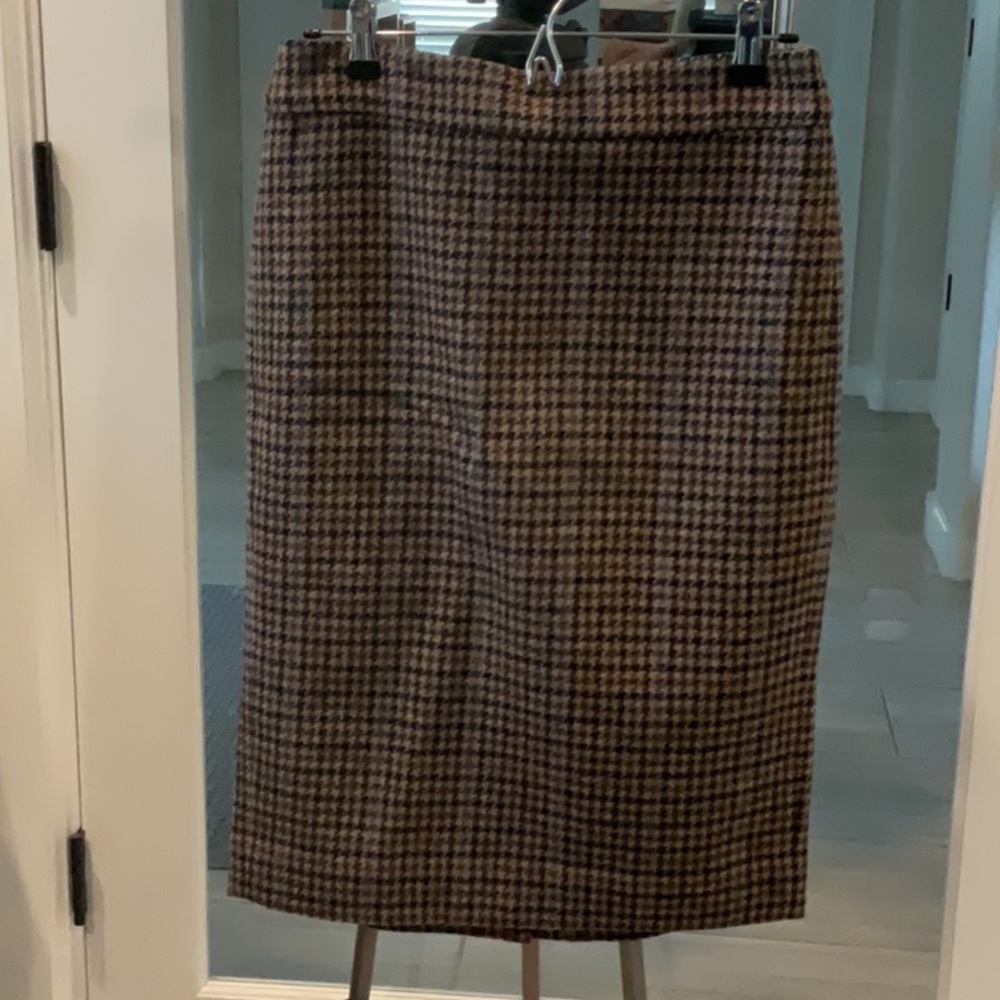J. Crew Brown Houndstooth Pencil Skirt